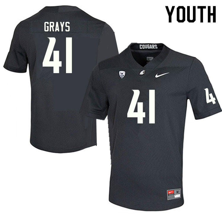 Youth #41 Bryce Grays Washington State Cougars College Football Jerseys Sale-Charcoal - Click Image to Close